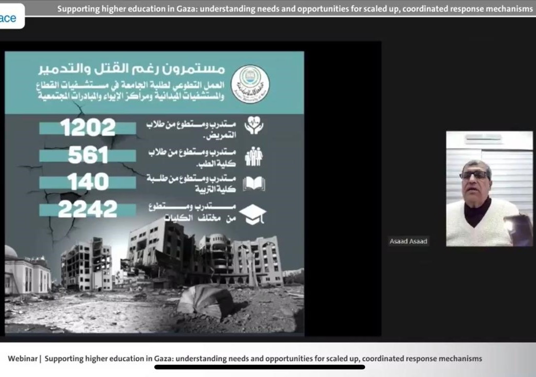 مشاركة الجامعة في الويبينار المعنون:” دعم التعليم العالي في غزة: فهم الاحتياجات والفرص لأليات الاستجابة المنسقة والشاملة”
